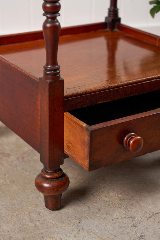 English Mahogany Four Tiered Whatnot with Bottom Drawer