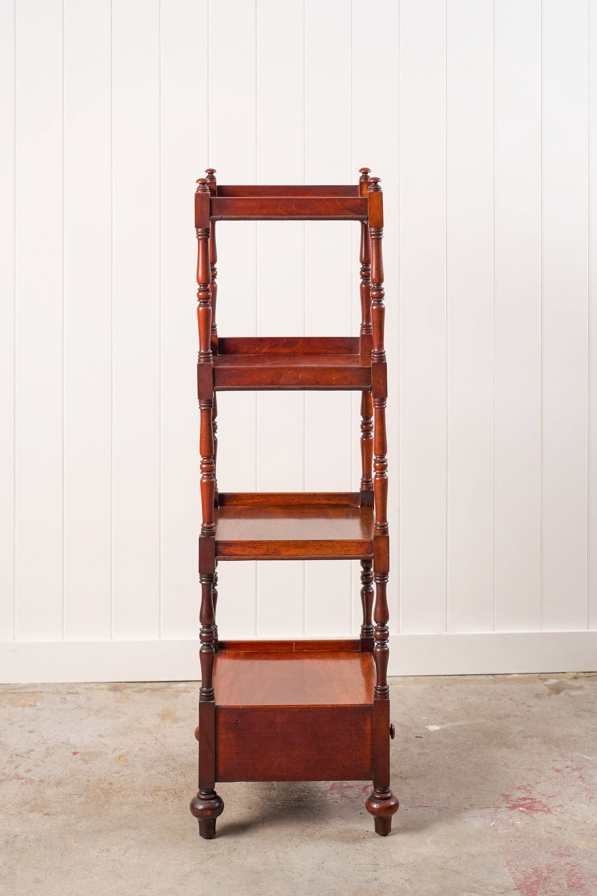 English Mahogany Four Tiered Whatnot with Bottom Drawer