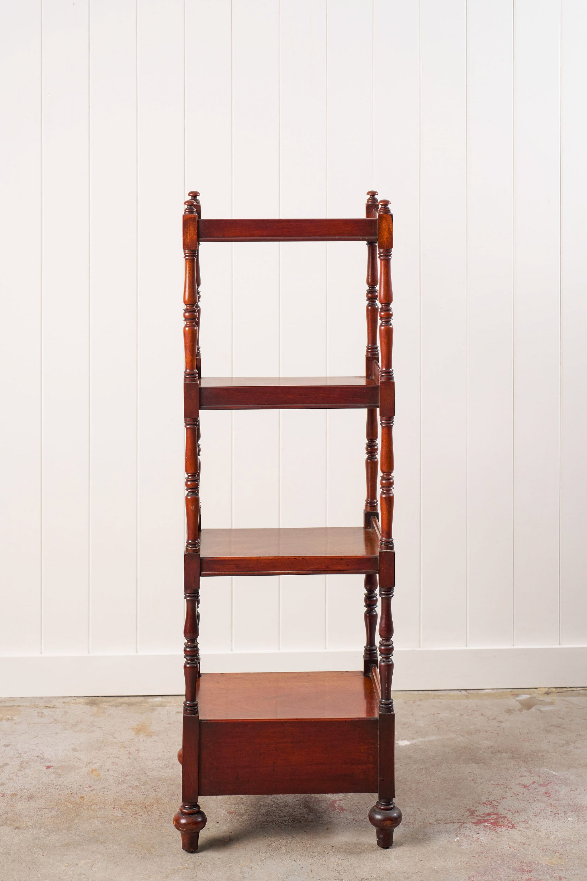 English Mahogany Four Tiered Whatnot with Bottom Drawer