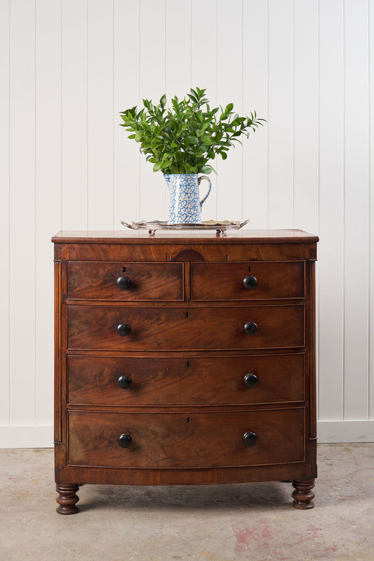 19th Century Walnut Bow Front Chest with Fluted Sides