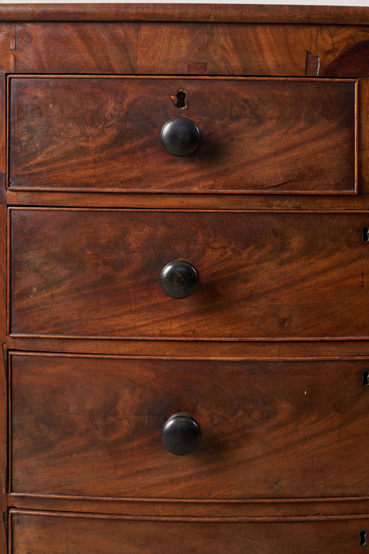 19th Century Walnut Bow Front Chest with Fluted Sides