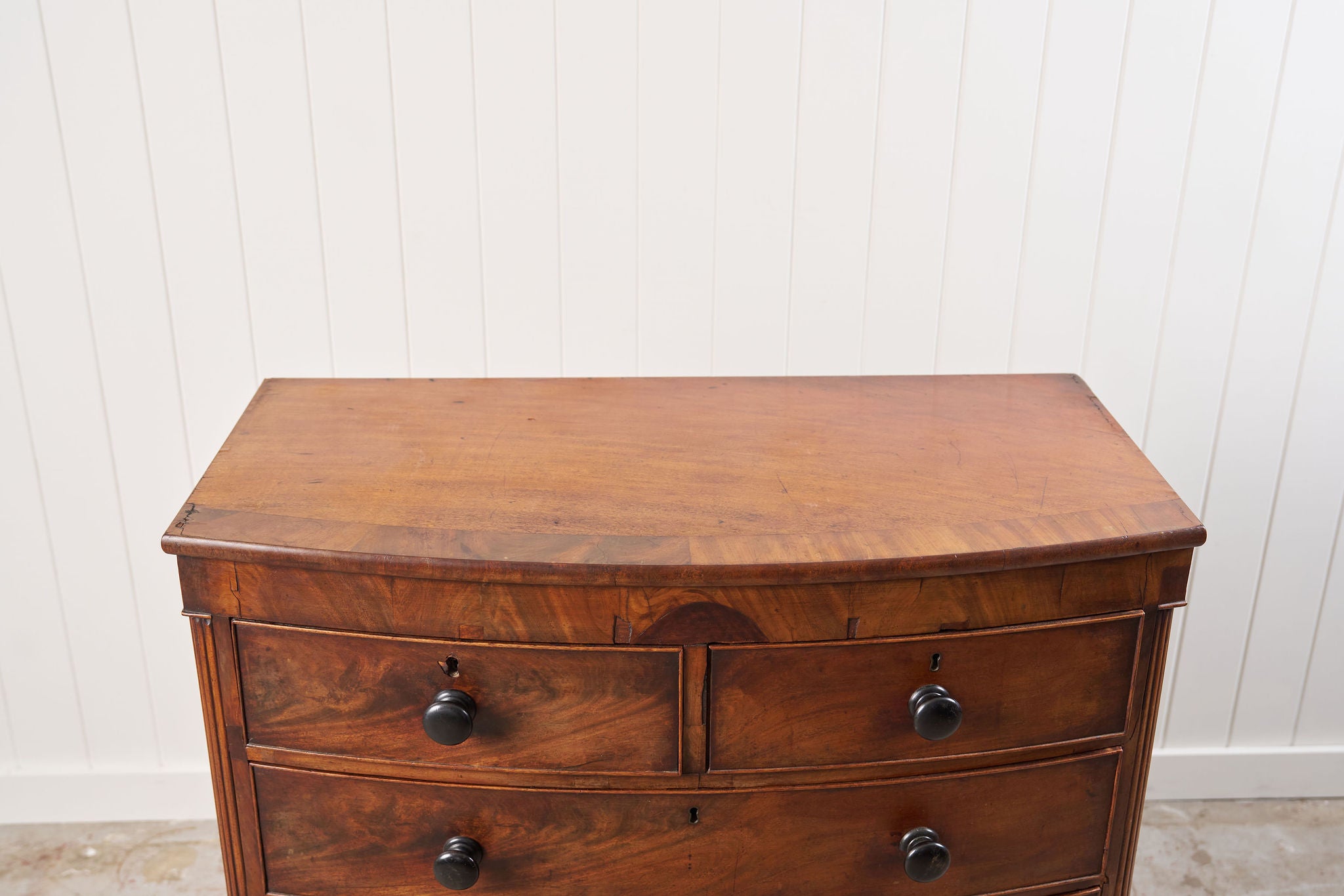 19th Century Walnut Bow Front Chest with Fluted Sides