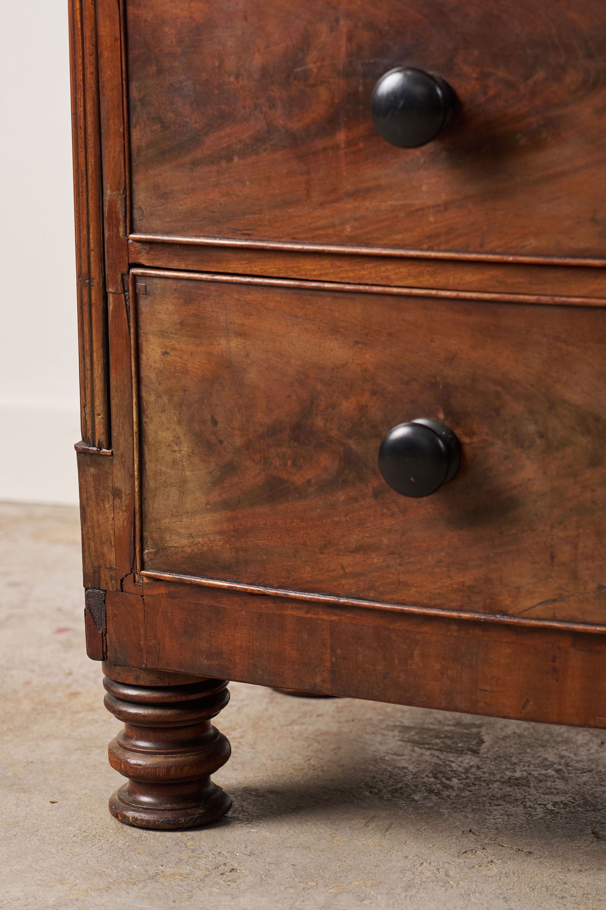 19th Century Walnut Bow Front Chest with Fluted Sides