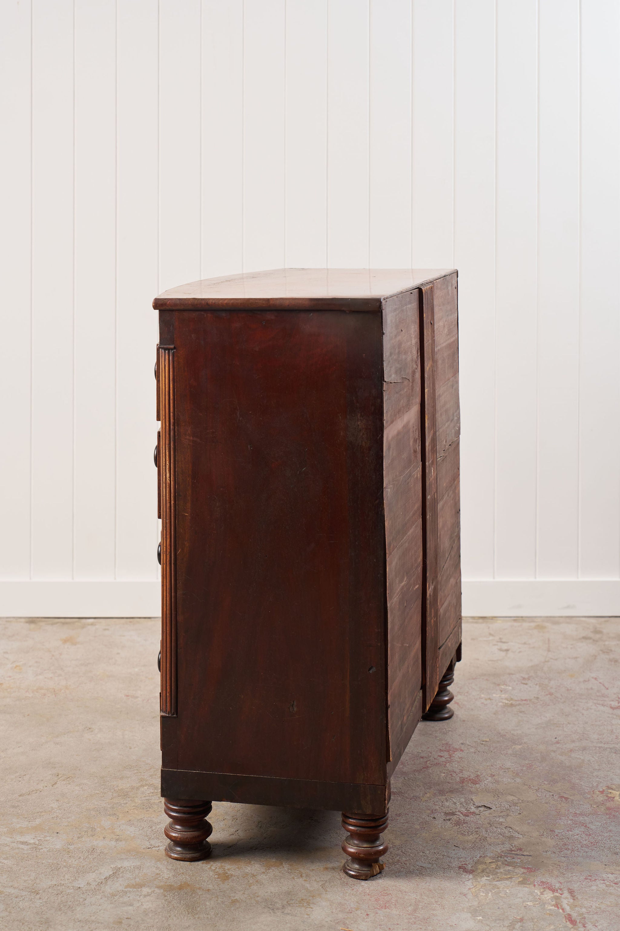 19th Century Walnut Bow Front Chest with Fluted Sides