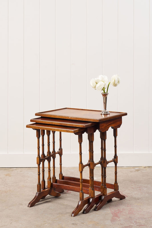 Set of Nesting Tables, Mahogany with Faux Bamboo Legs