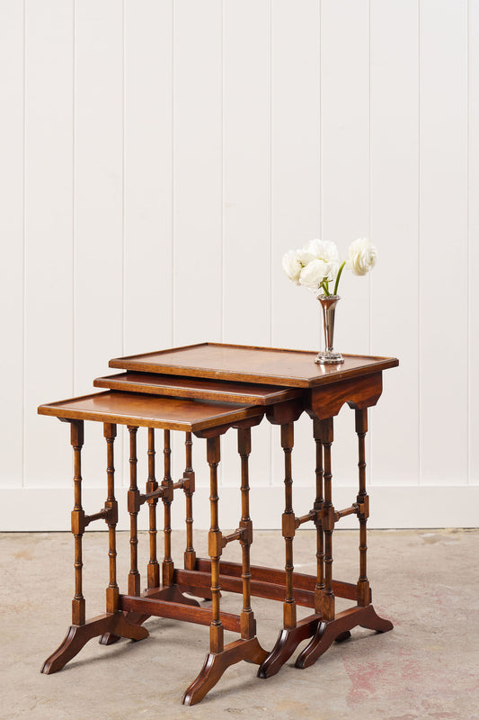 Set of Nesting Tables, Mahogany with Faux Bamboo Legs