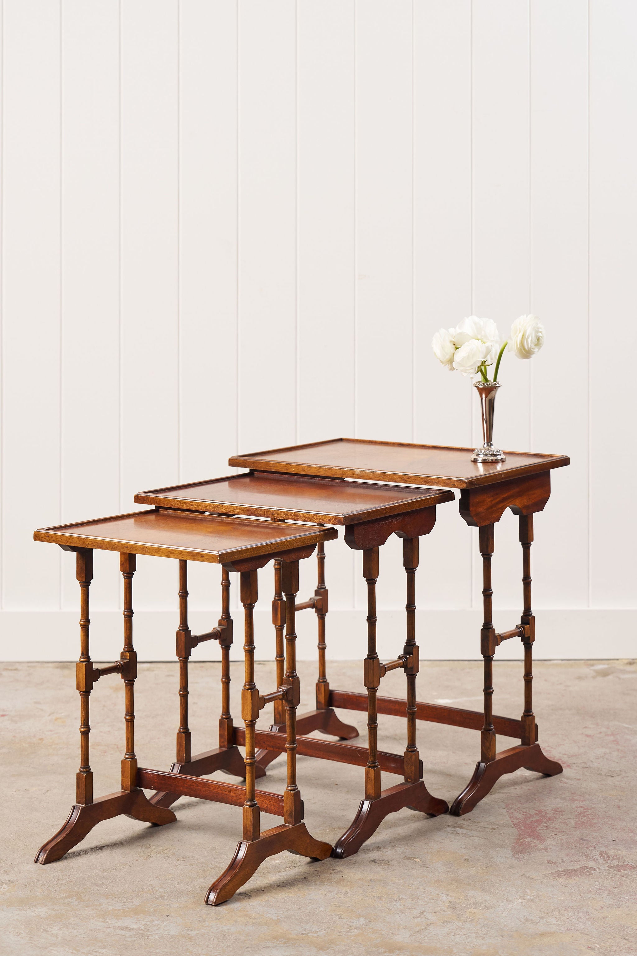 Set of Nesting Tables, Mahogany with Faux Bamboo Legs