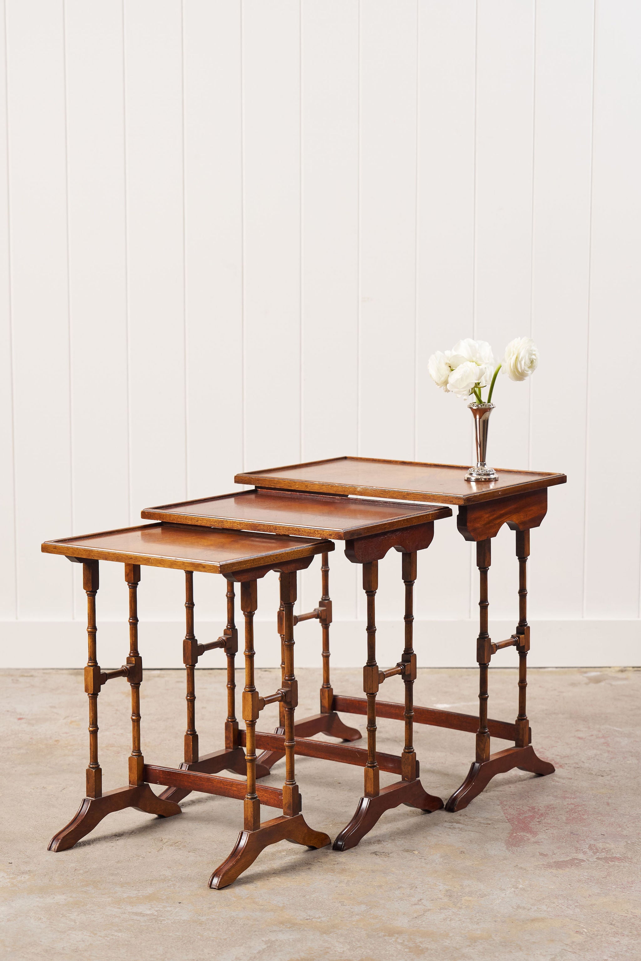 Set of Nesting Tables, Mahogany with Faux Bamboo Legs