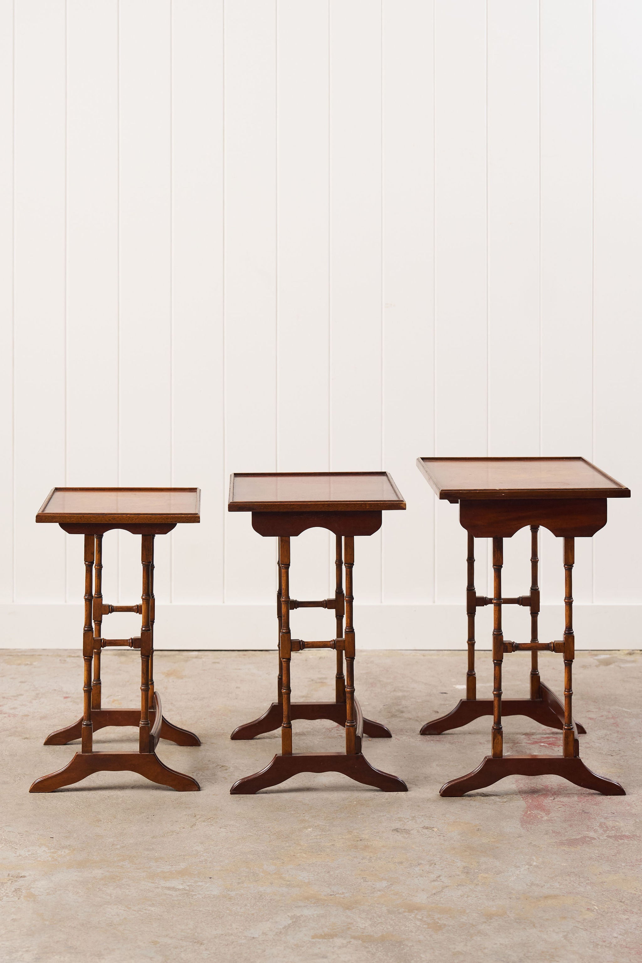 Set of Nesting Tables, Mahogany with Faux Bamboo Legs