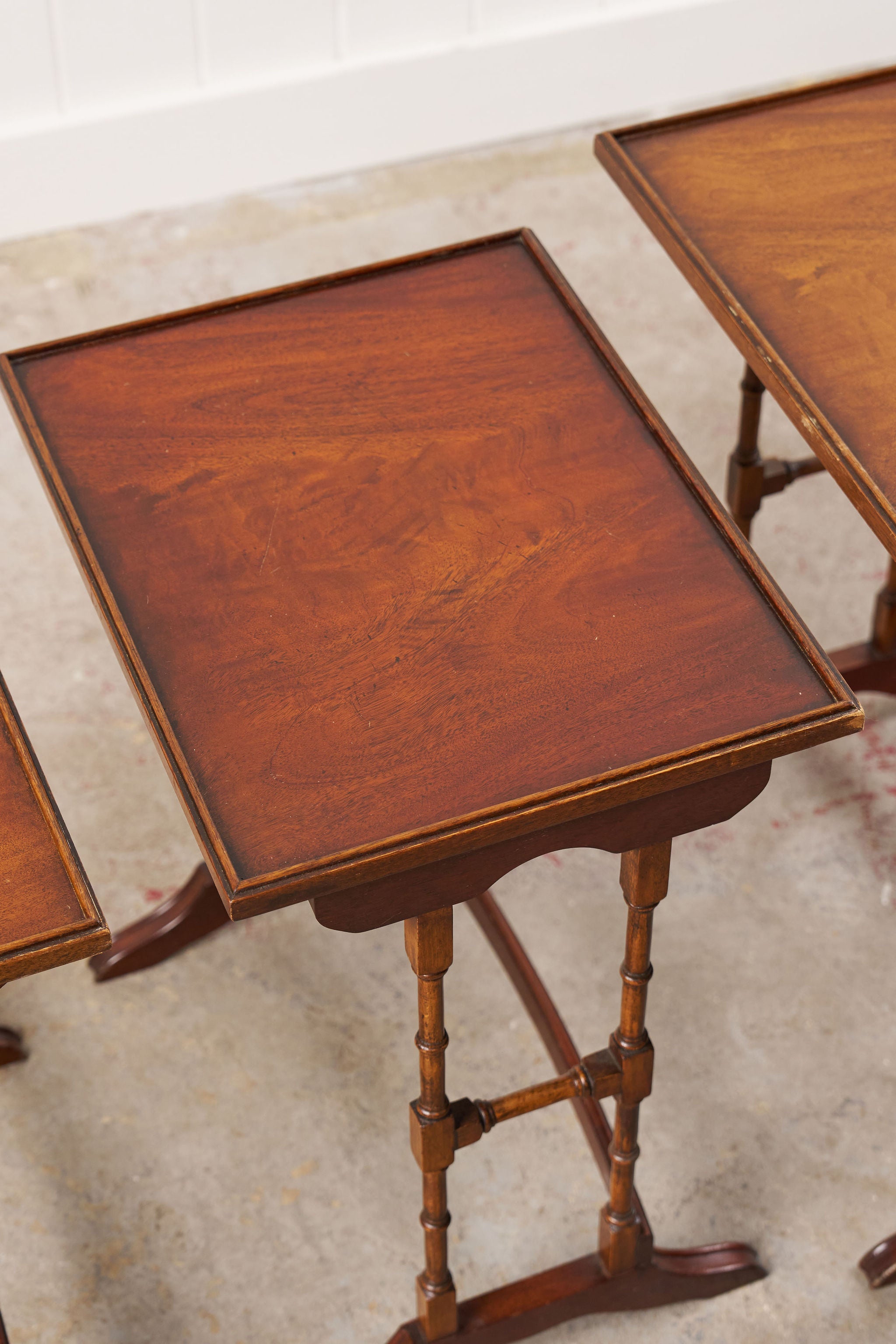 Set of Nesting Tables, Mahogany with Faux Bamboo Legs