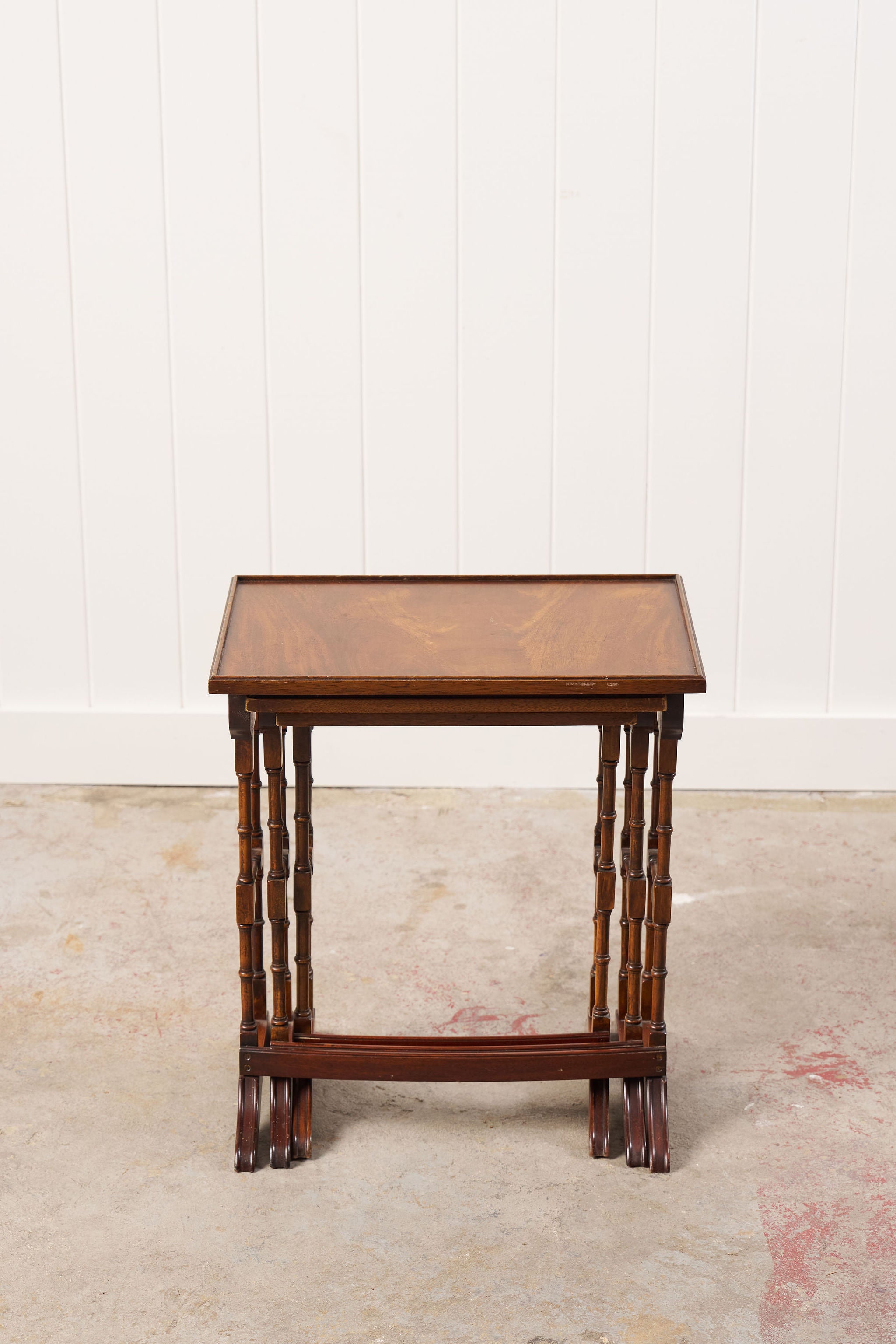 Set of Nesting Tables, Mahogany with Faux Bamboo Legs