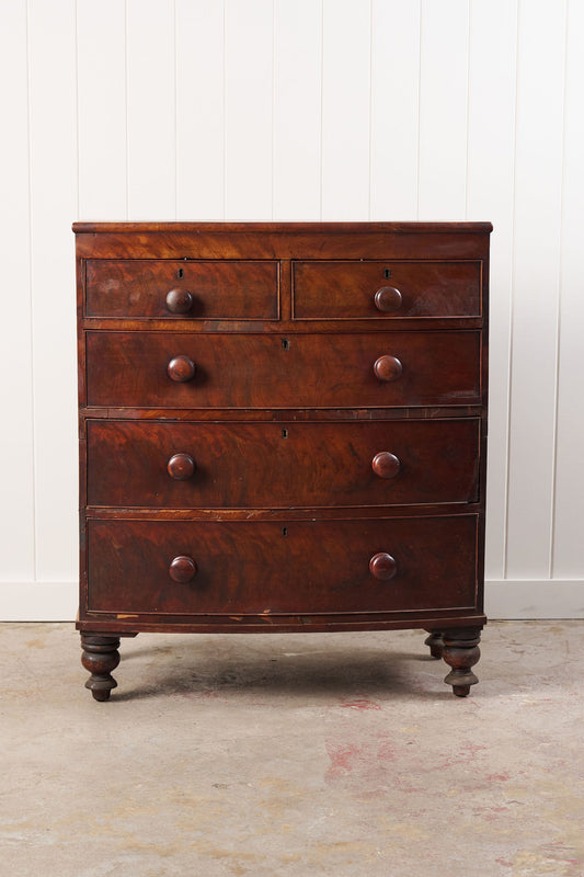 19th Century Walnut Bow Front Chest on Tulip Feet
