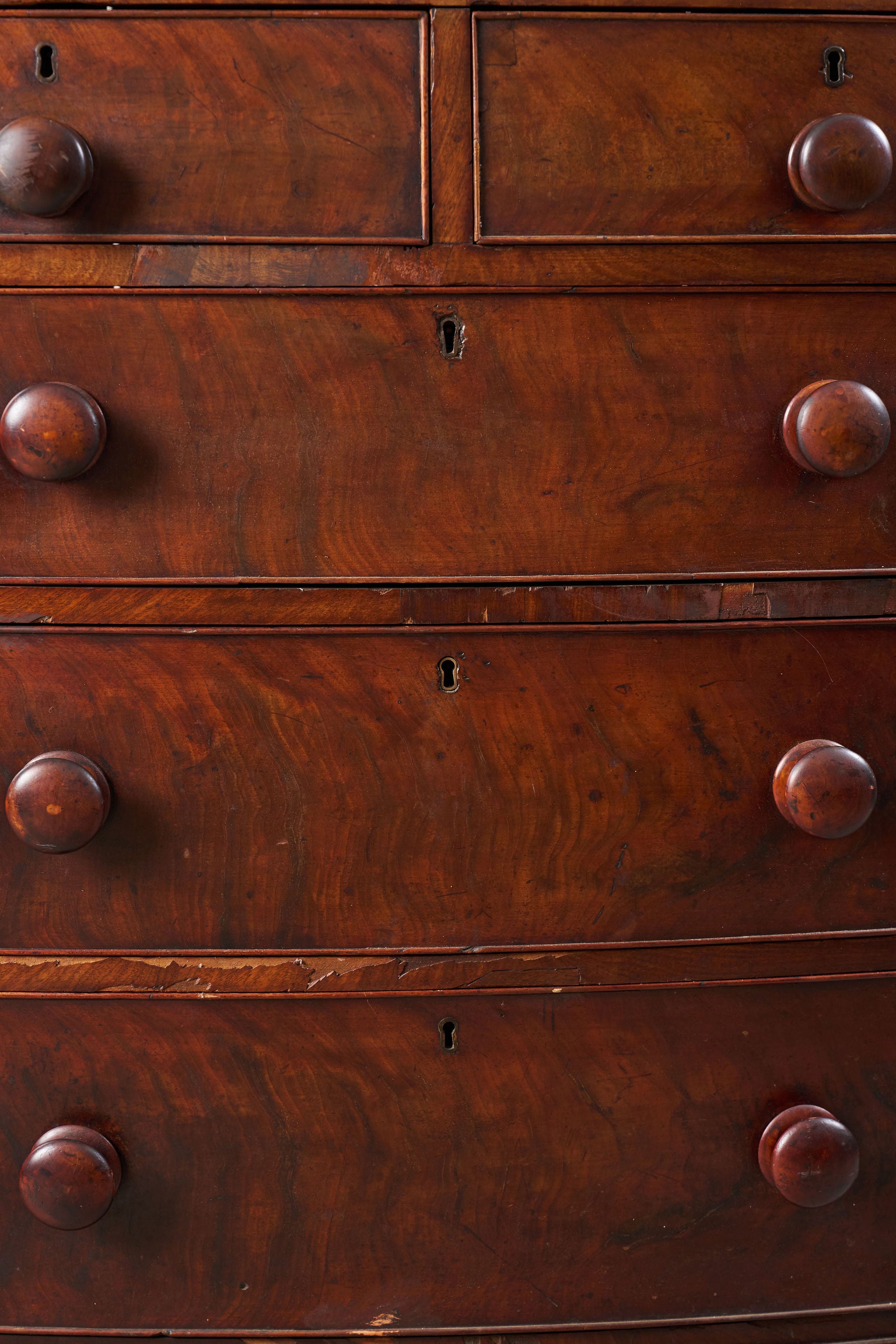 19th Century Walnut Bow Front Chest on Tulip Feet