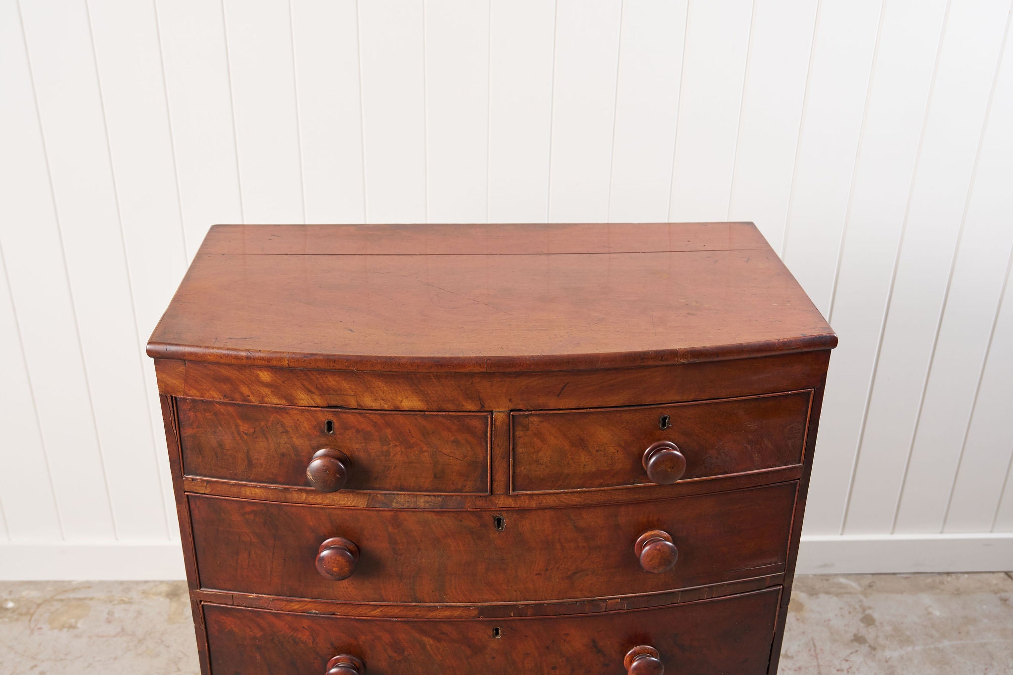 19th Century Walnut Bow Front Chest on Tulip Feet