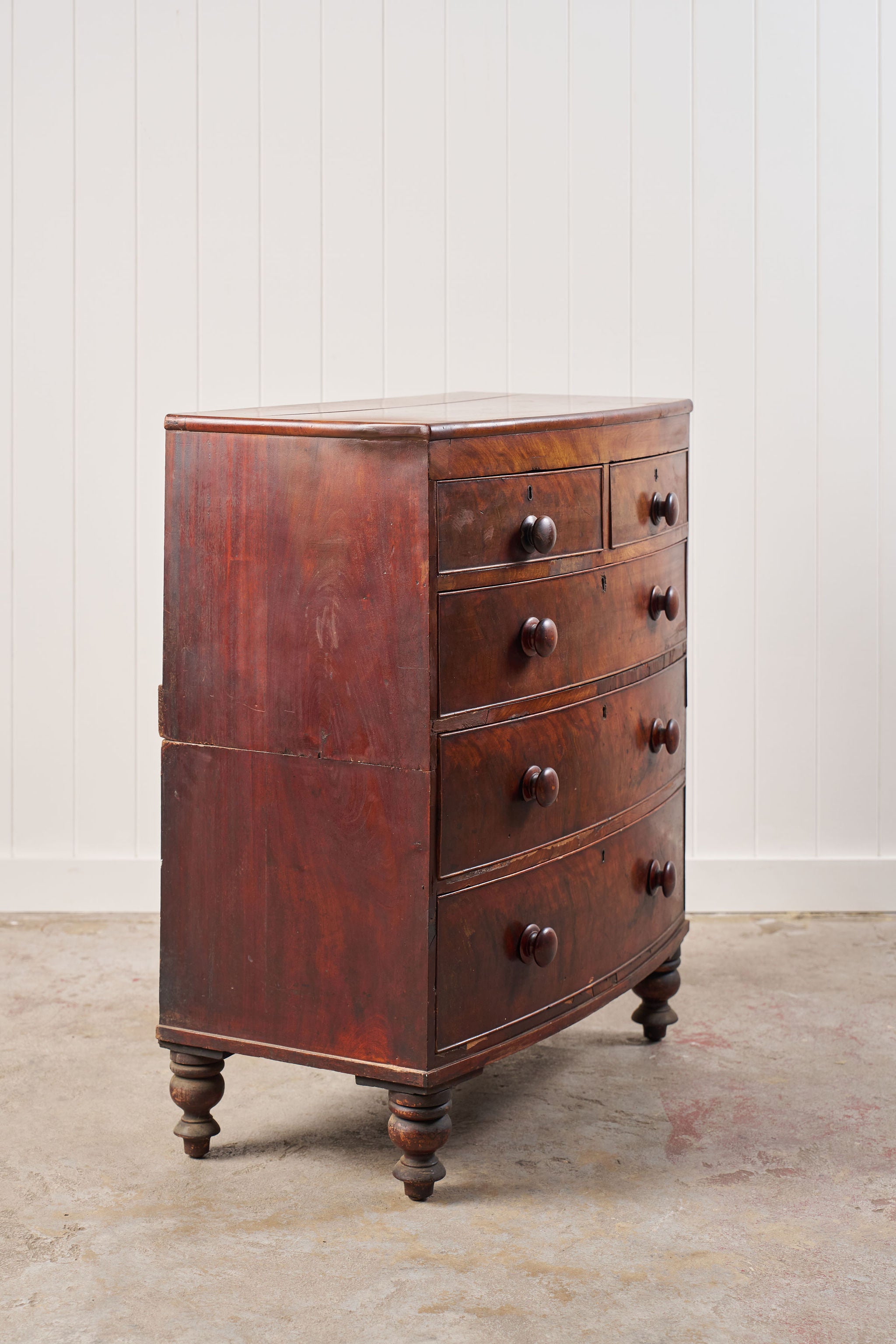 19th Century Walnut Bow Front Chest on Tulip Feet