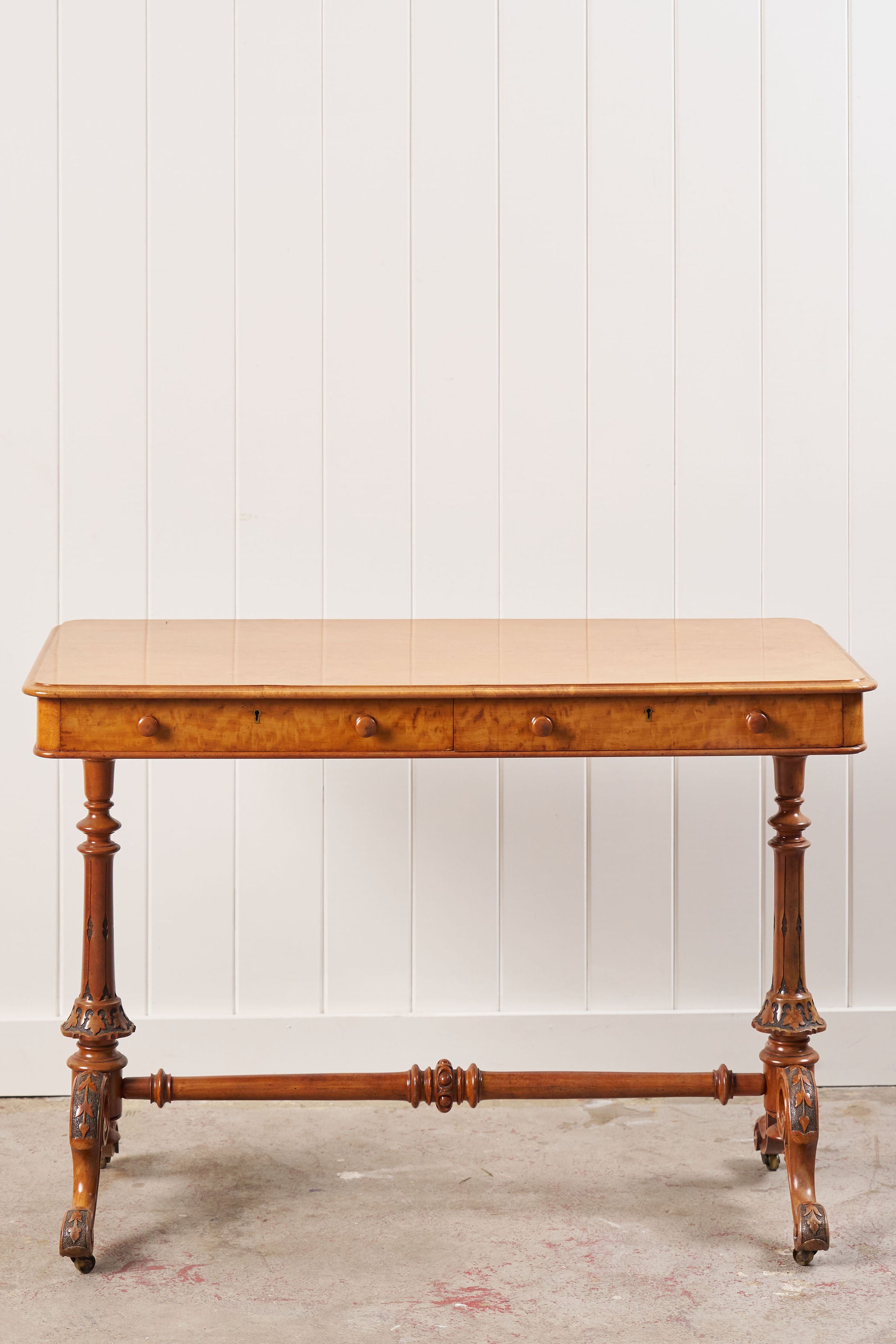 Victorian 2-Drawer Satinwood Desk (c. 1860)