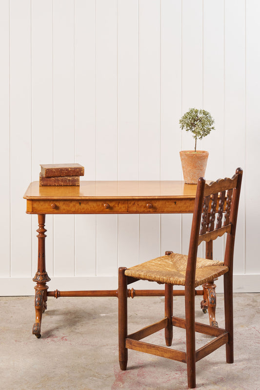 Victorian 2-Drawer Satinwood Desk (c. 1860)