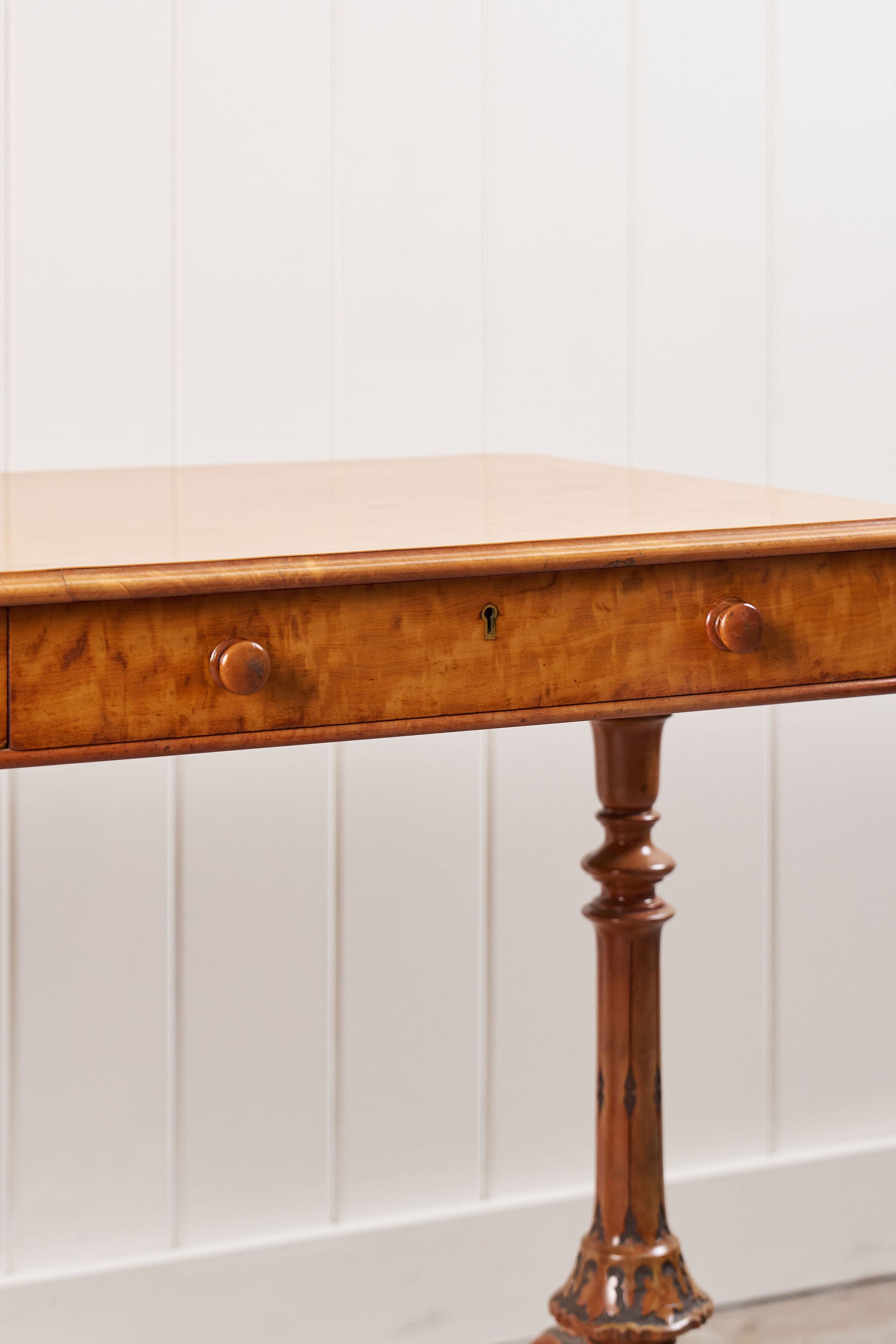Victorian 2-Drawer Satinwood Desk (c. 1860)