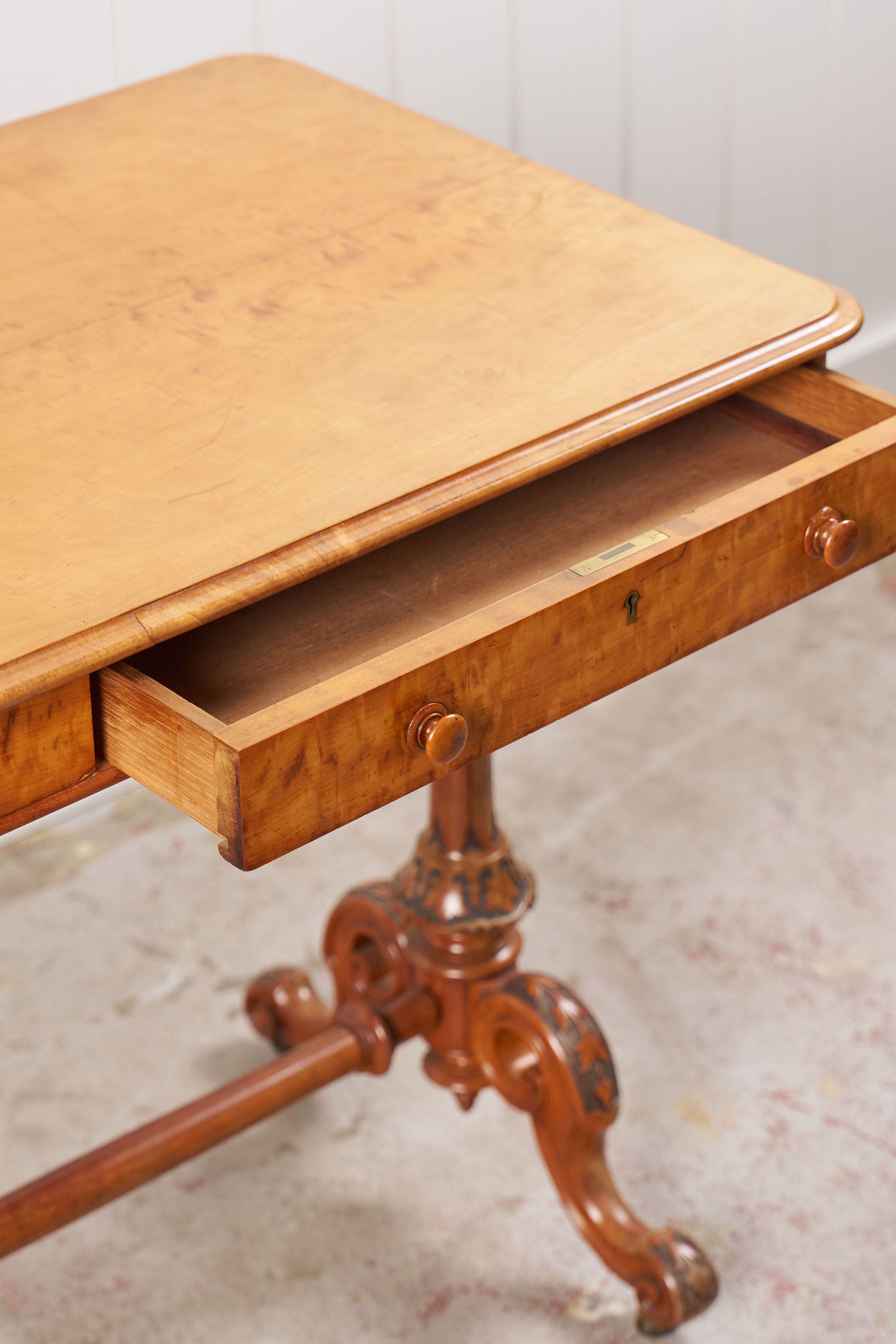 Victorian 2-Drawer Satinwood Desk (c. 1860)