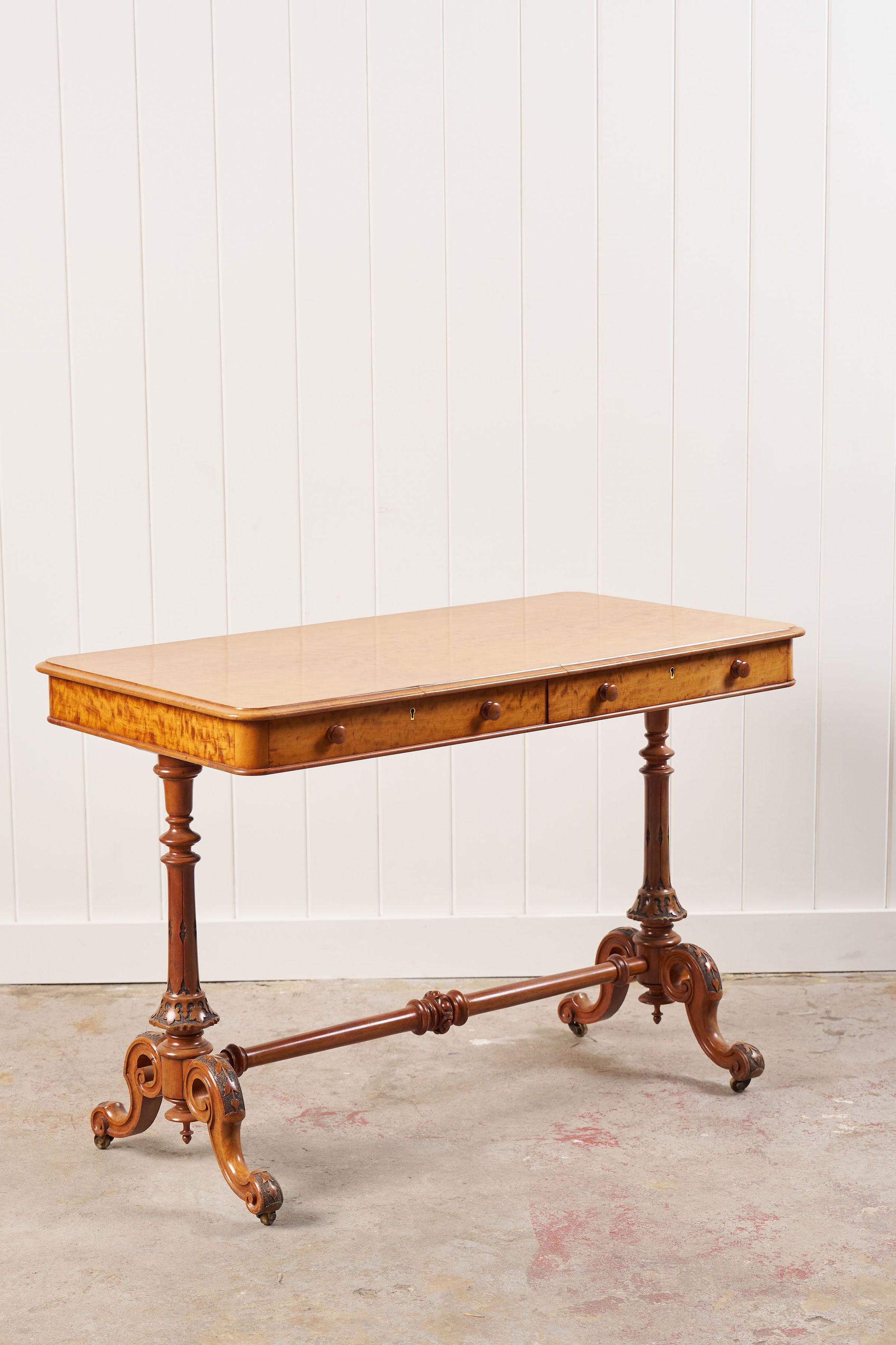 Victorian 2-Drawer Satinwood Desk (c. 1860)