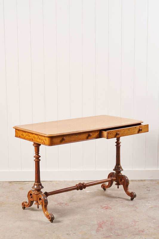 Victorian 2-Drawer Satinwood Desk (c. 1860)