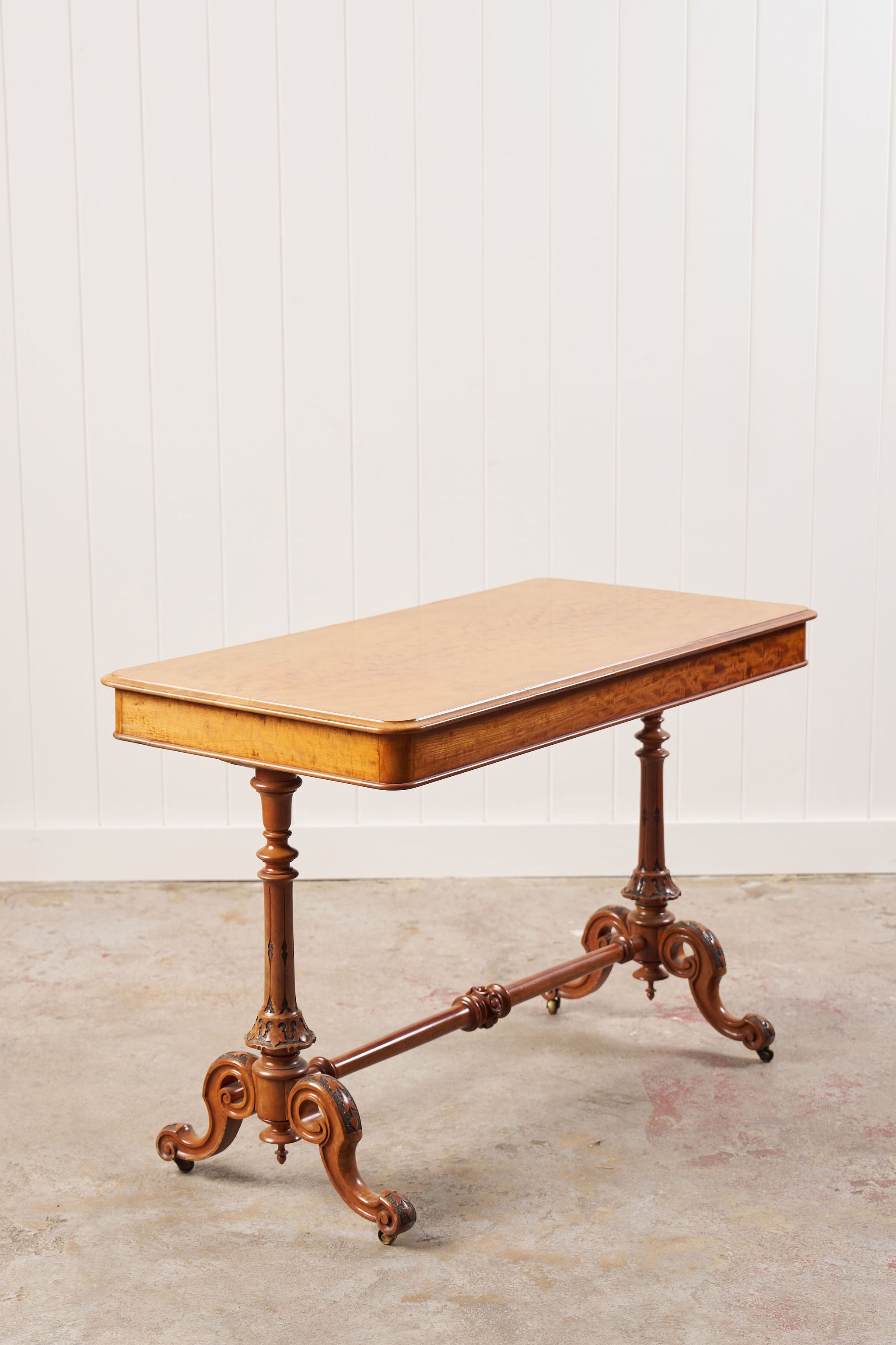 Victorian 2-Drawer Satinwood Desk (c. 1860)