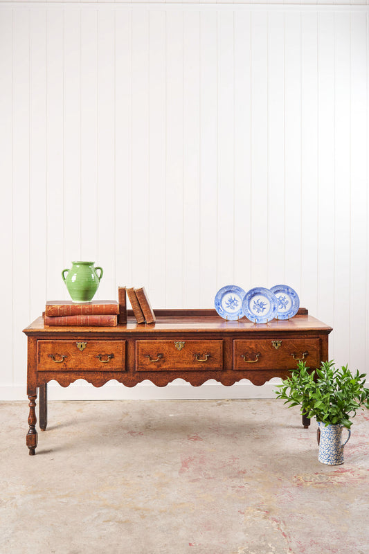 George III English Oak Sideboard with Scalloped Apron