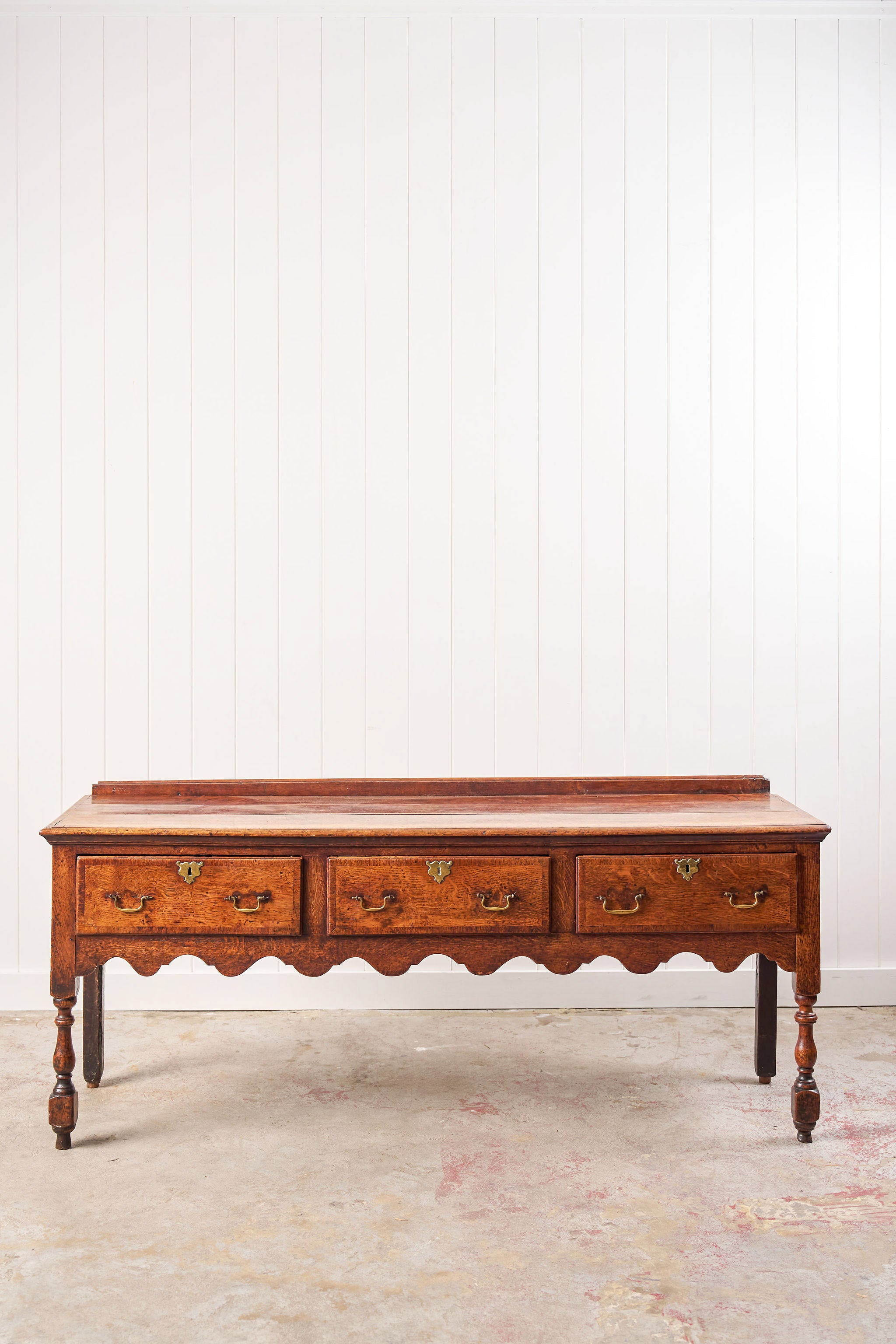 George III English Oak Sideboard with Scalloped Apron