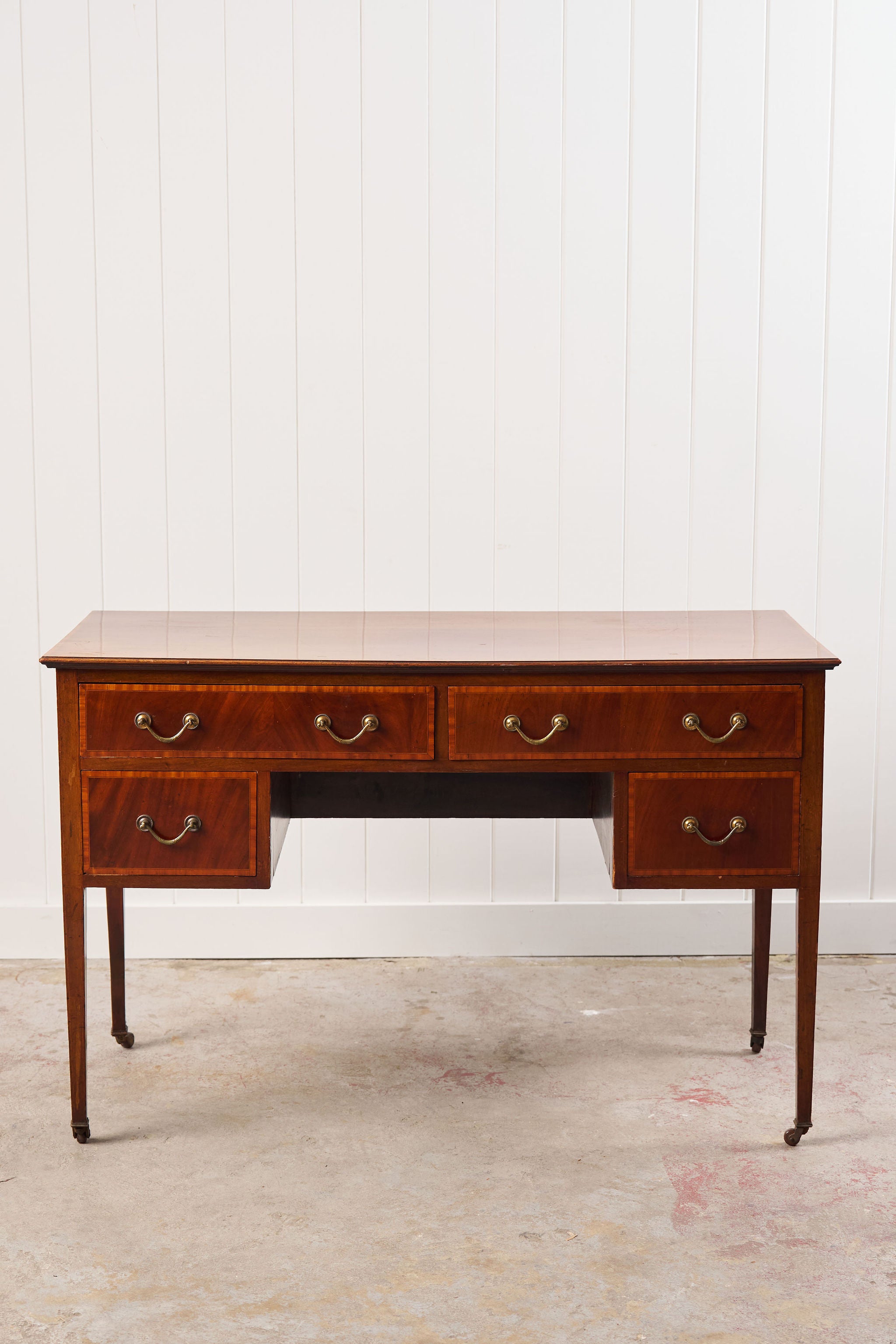 English Mahogany Inlay Knee Hole Desk