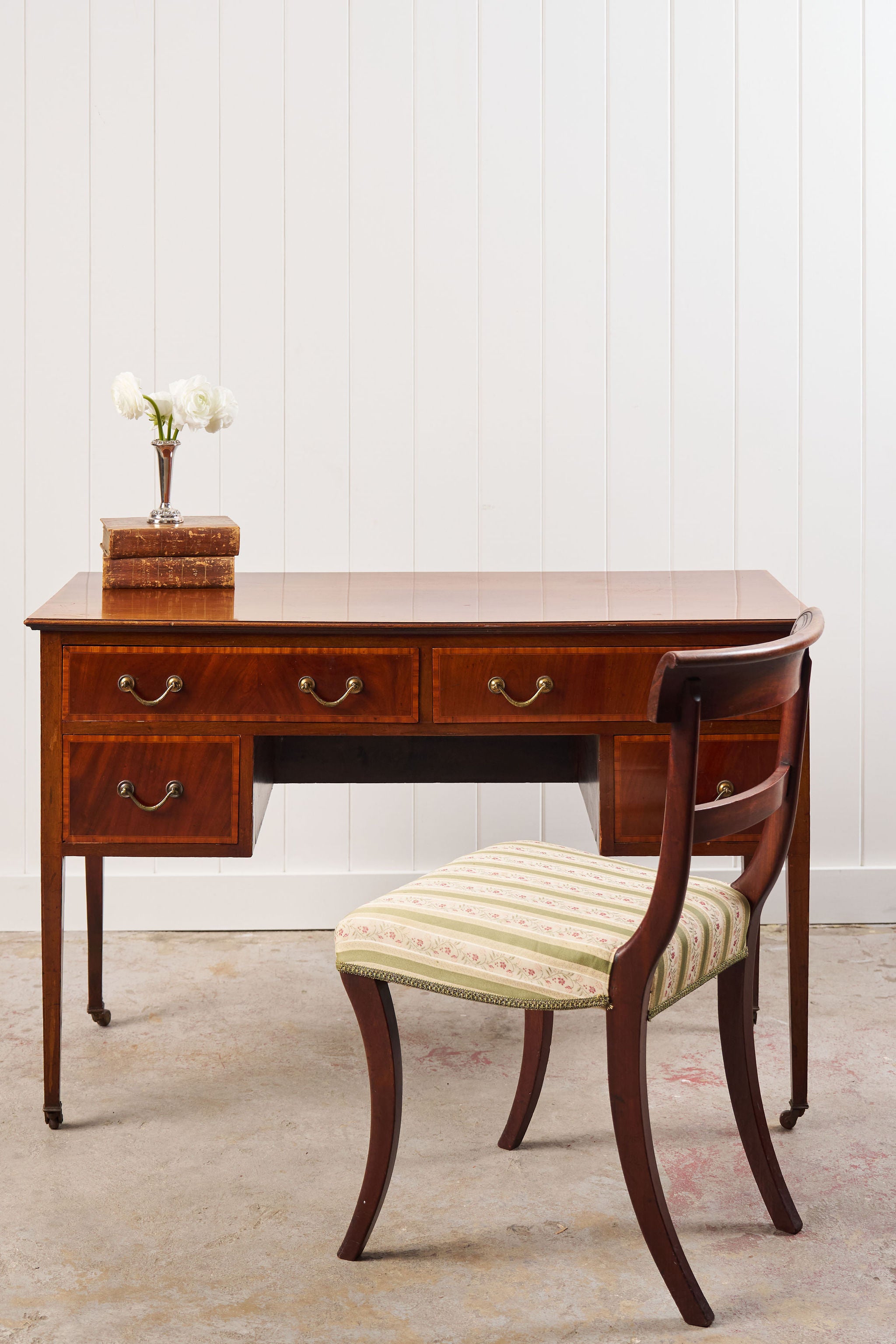 English Mahogany Inlay Knee Hole Desk