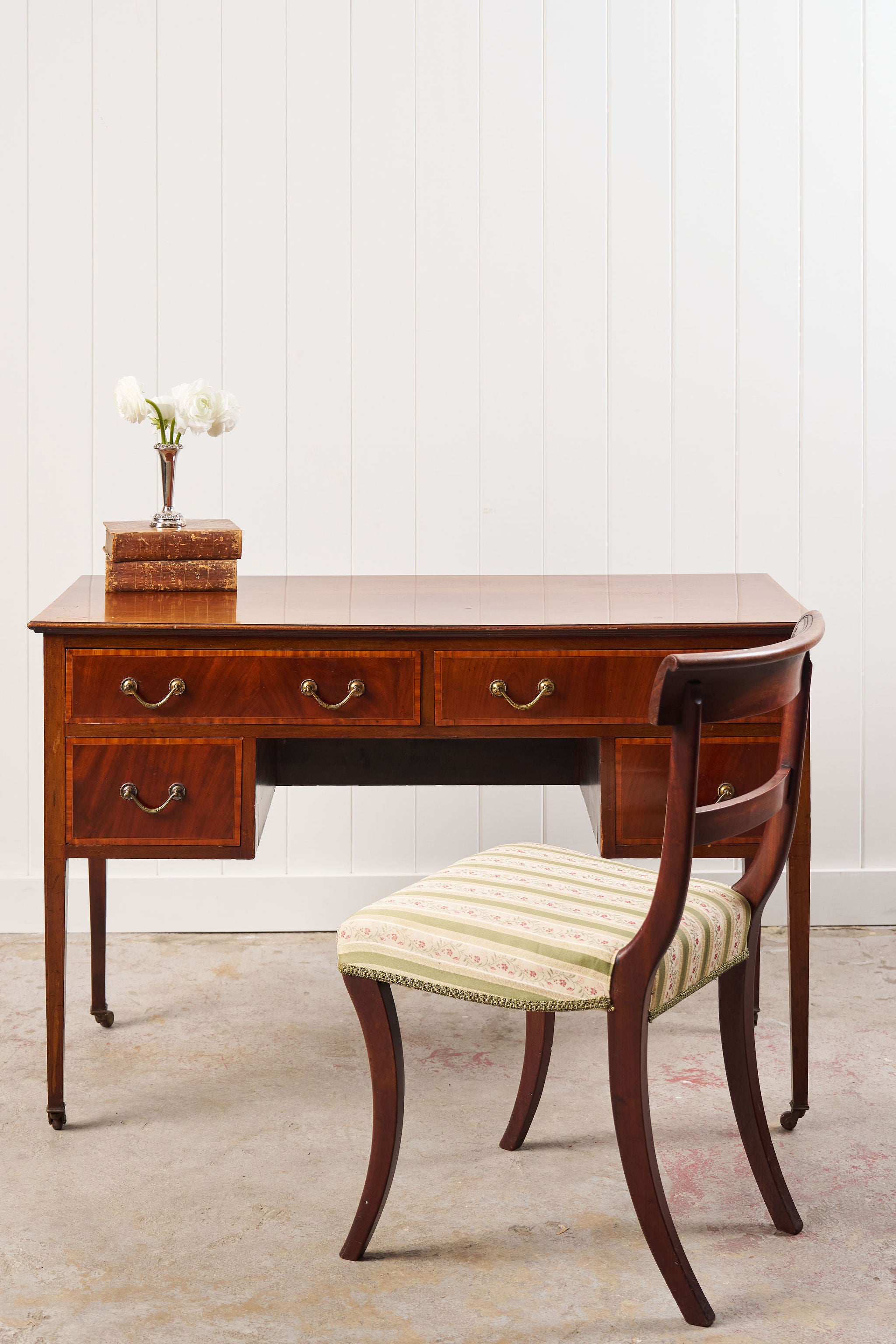 English Mahogany Inlay Knee Hole Desk