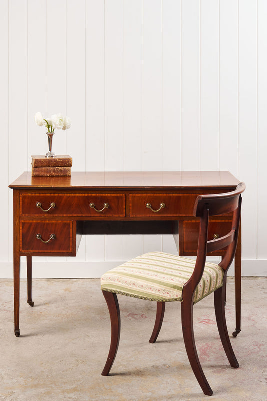English Mahogany Inlay Knee Hole Desk