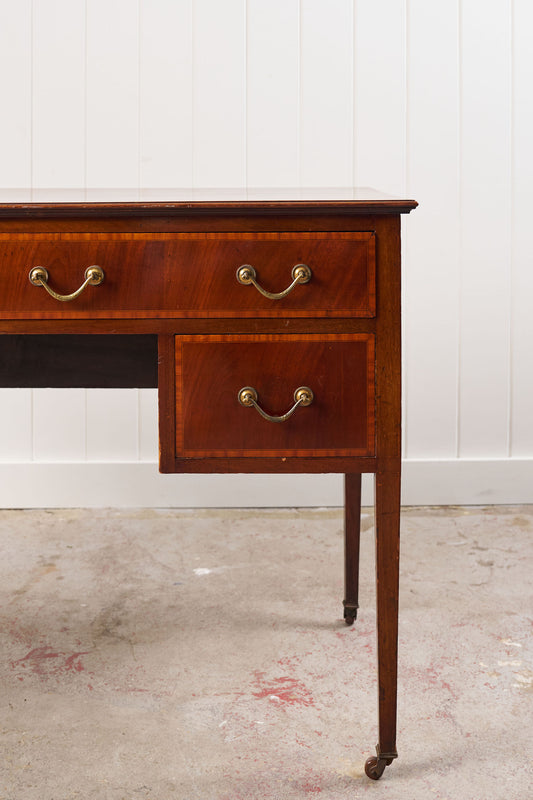 English Mahogany Inlay Knee Hole Desk