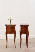 Load image into Gallery viewer, PAIR Louis XV Style Floral Marquetry Side Tables with Soft Scallop Top
