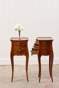 Load image into Gallery viewer, PAIR Louis XV Style Floral Marquetry Side Tables with Soft Scallop Top
