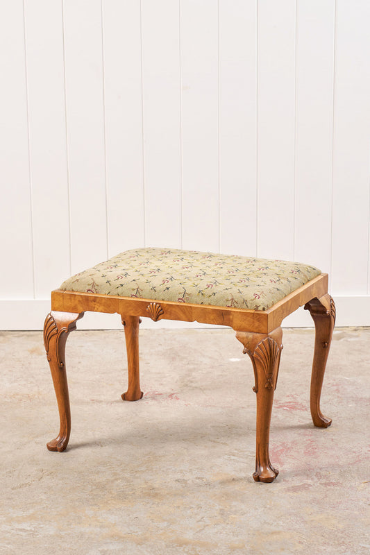 Antique Chippendale Upholstered Stool with Shell Details