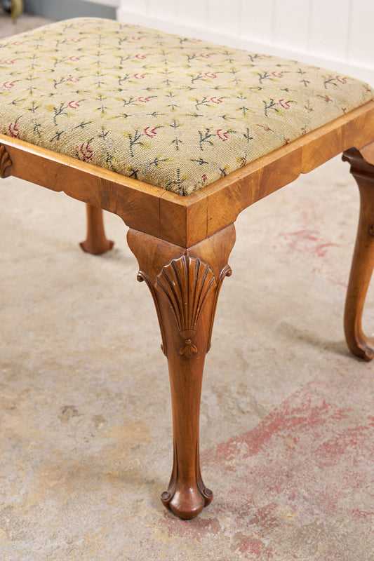 Antique Chippendale Upholstered Stool with Shell Details