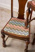 Load image into Gallery viewer, Set of 4 | English Carved Back Chairs with Turned Front Legs + Colorful Fabric
