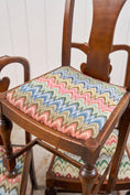 Load image into Gallery viewer, Set of 4 | English Carved Back Chairs with Turned Front Legs + Colorful Fabric
