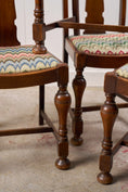 Load image into Gallery viewer, Set of 4 | English Carved Back Chairs with Turned Front Legs + Colorful Fabric
