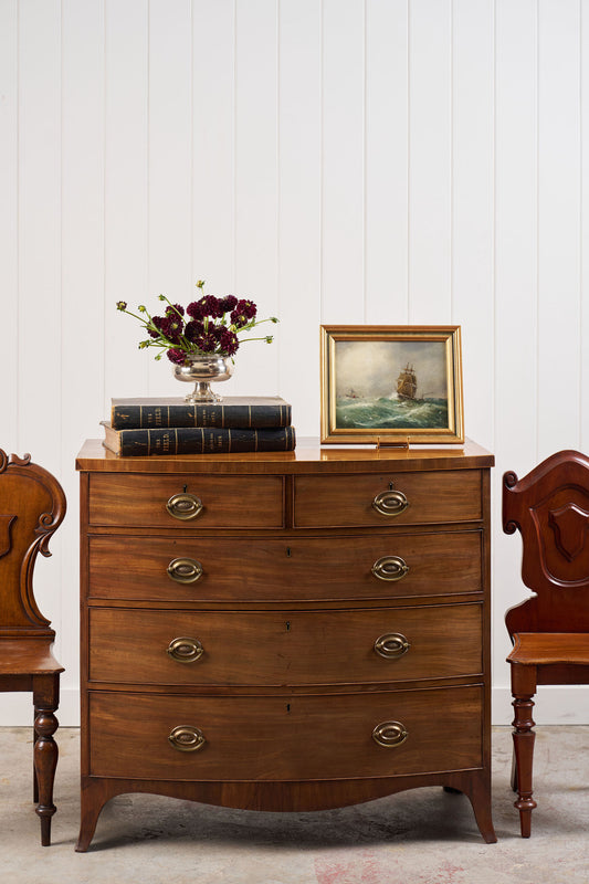 Victorian Mahogany Bow Front Chest on Splay Feet