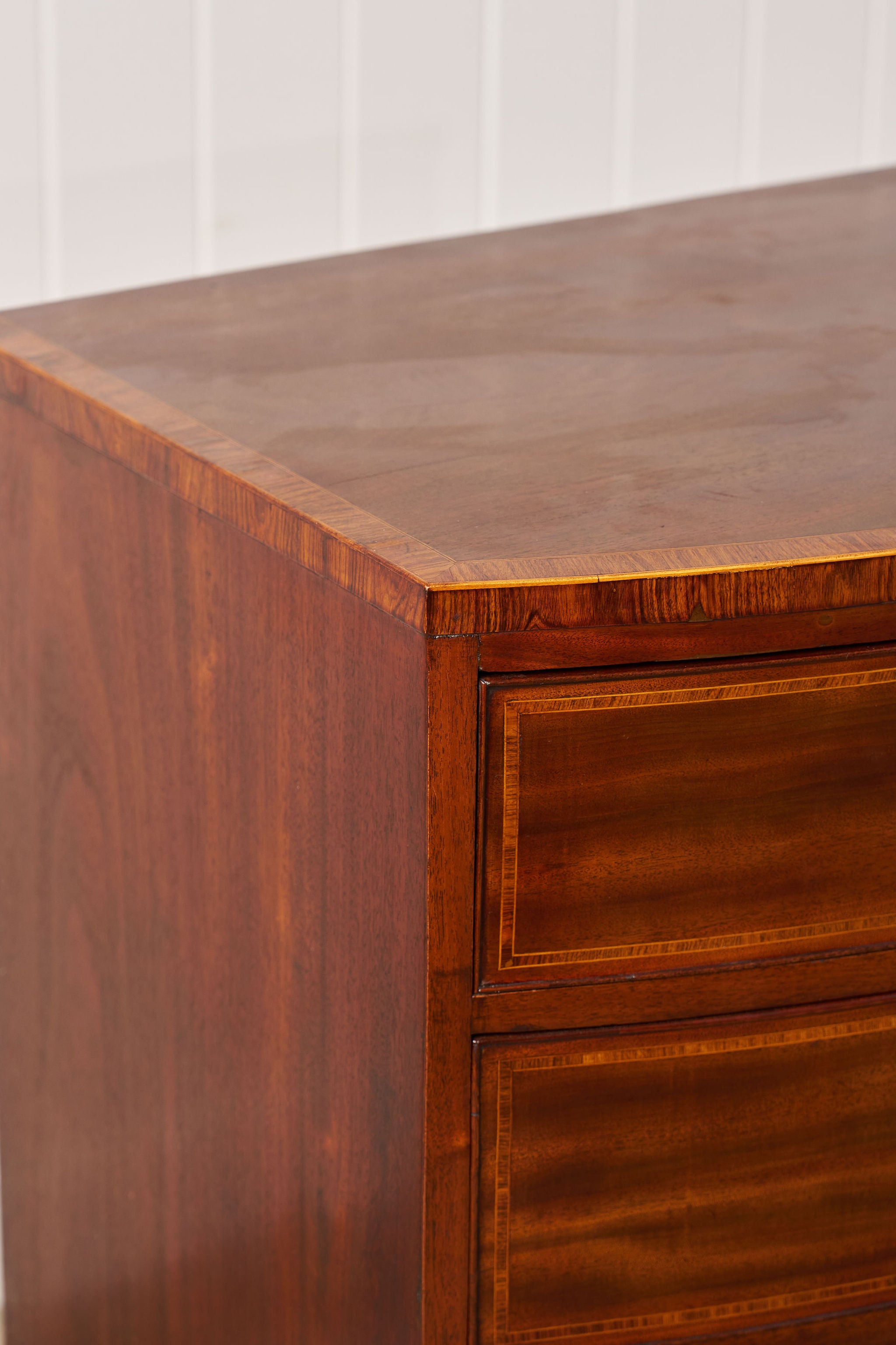 19th Century English Mahogany 2 Over 3 Bow Front Chest with Rope Detail Ring Pulls