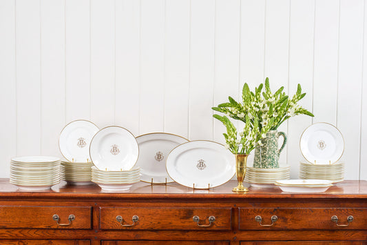 55 PIECE COLLECTION | 19th Century French Sèvres Porcelain China Monogrammed with 'B' (c. 1874)