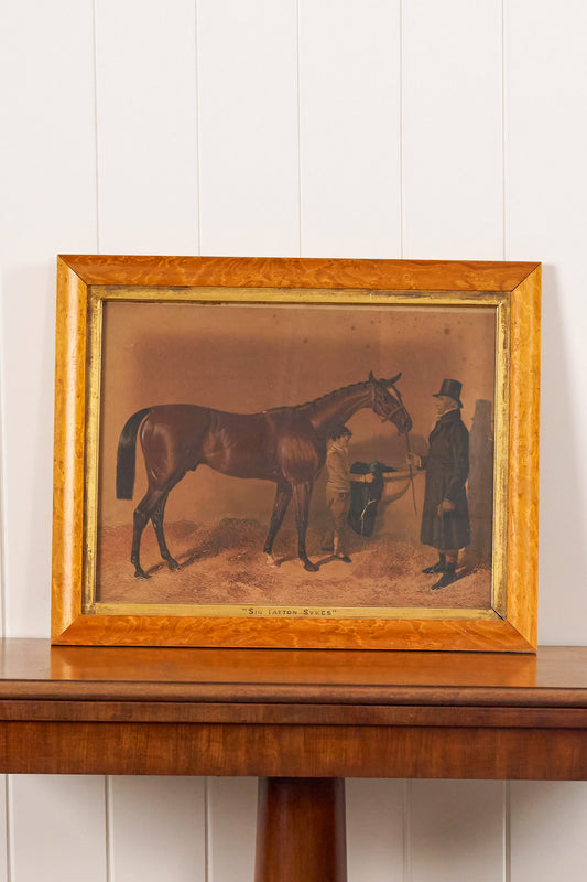 Antique English Horse Print in Maple and Gilt Frame