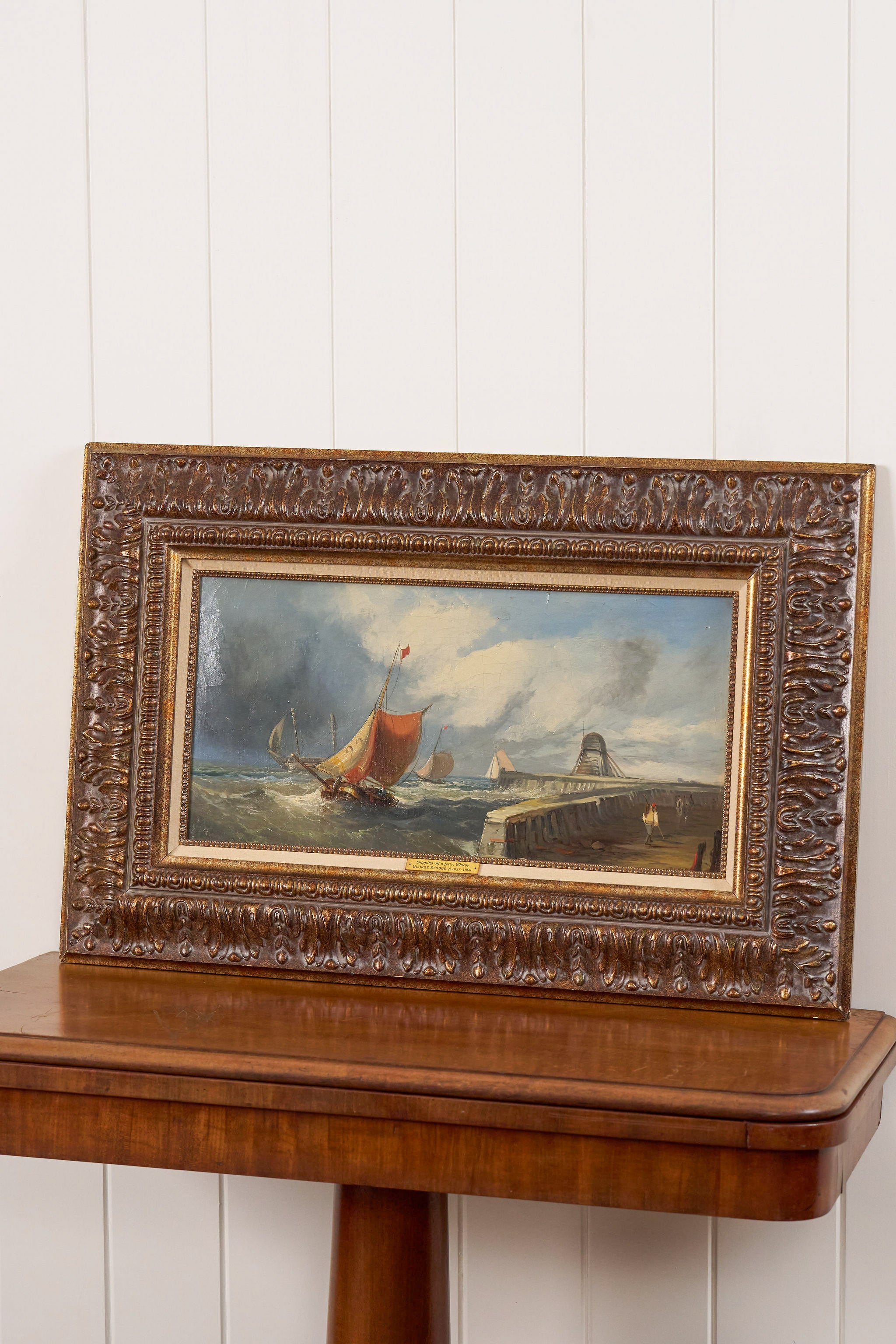 George Stubbs (fl. 1837–1860), British — Shipping off a Jetty, Whitby, Signed Oil on Canvas