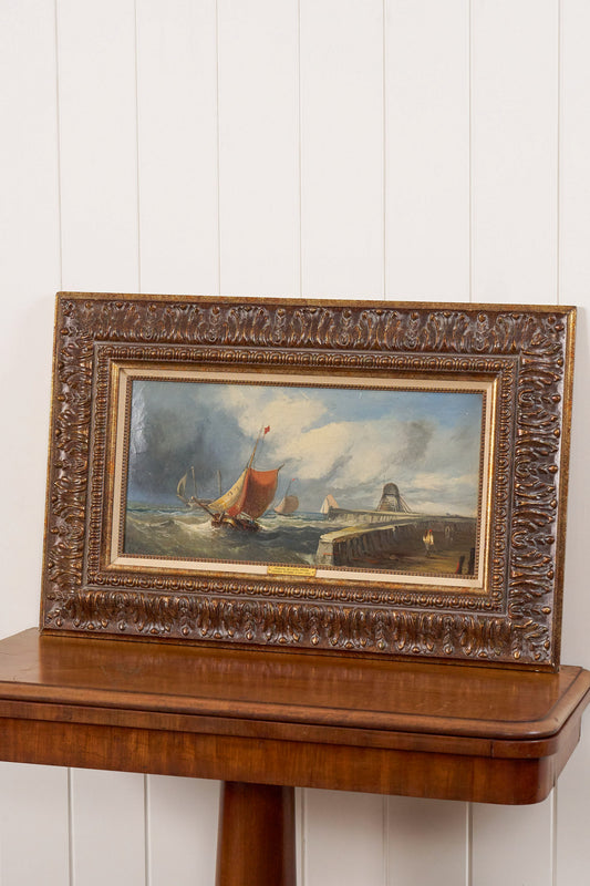 George Stubbs (fl. 1837–1860), British — Shipping off a Jetty, Whitby, Signed Oil on Canvas
