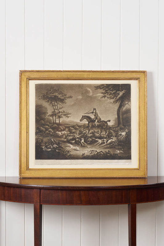 Engraving of Jer'm Hawkins Esq'r, with several favorite Hounds belonging. (C. 1850-1890)