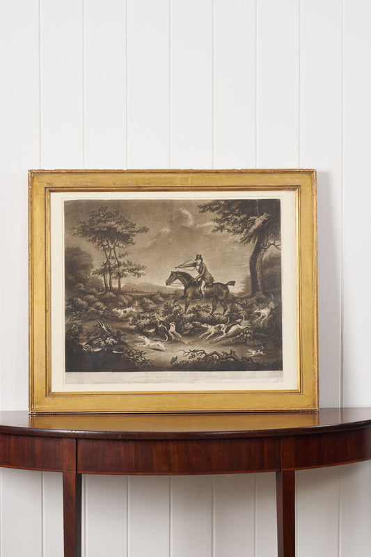 Engraving of Jer'm Hawkins Esq'r, with several favorite Hounds belonging. (C. 1850-1890)