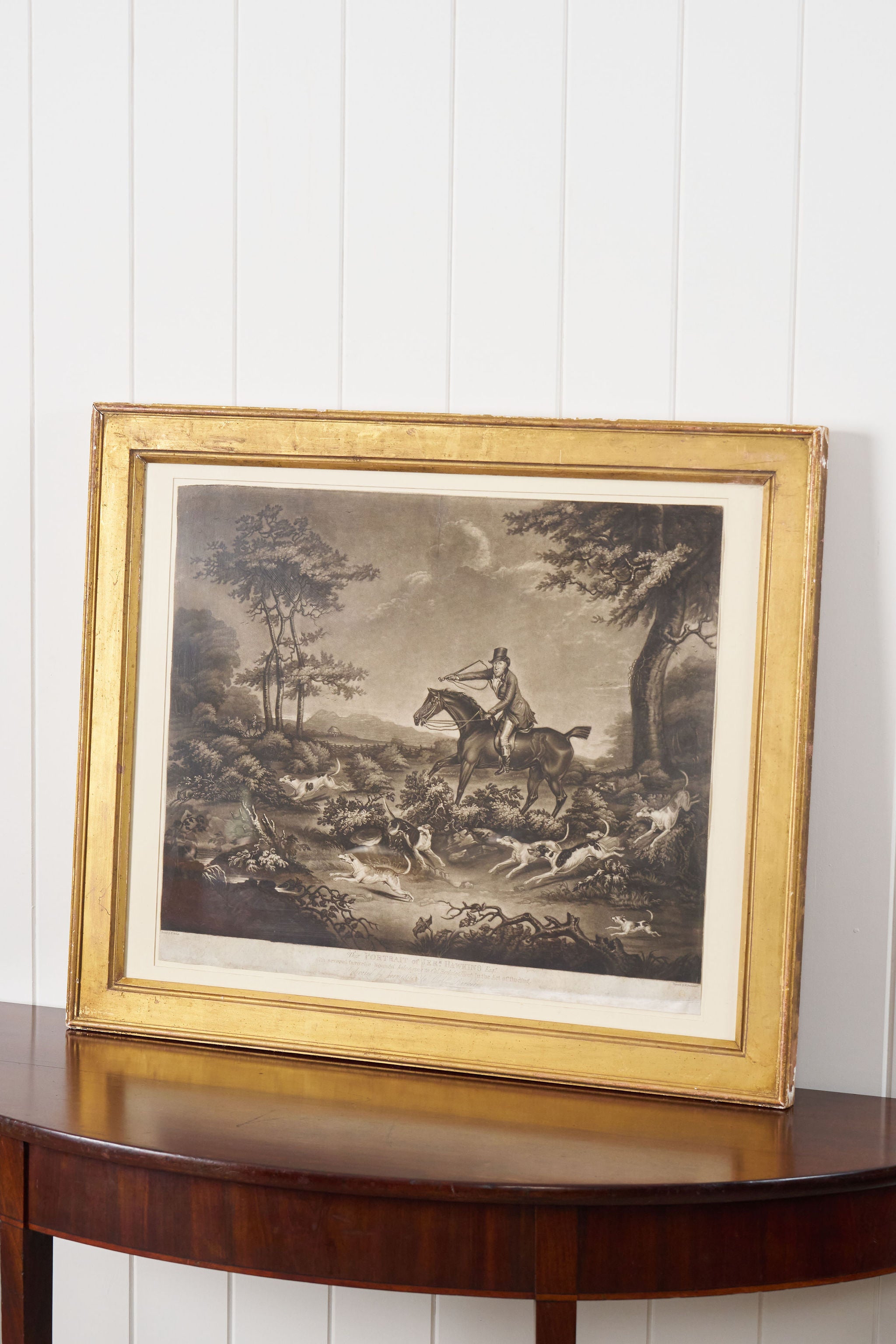 Engraving of Jer'm Hawkins Esq'r, with several favorite Hounds belonging. (C. 1850-1890)