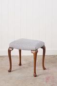 Load image into Gallery viewer, Antique English Carved Footstool | Navy + White Ticking Stripe

